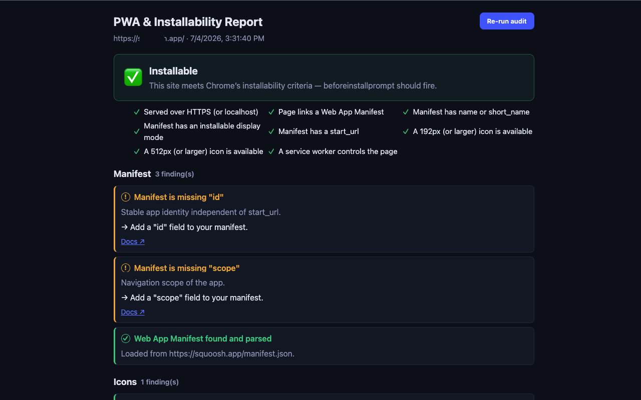 Installability report
